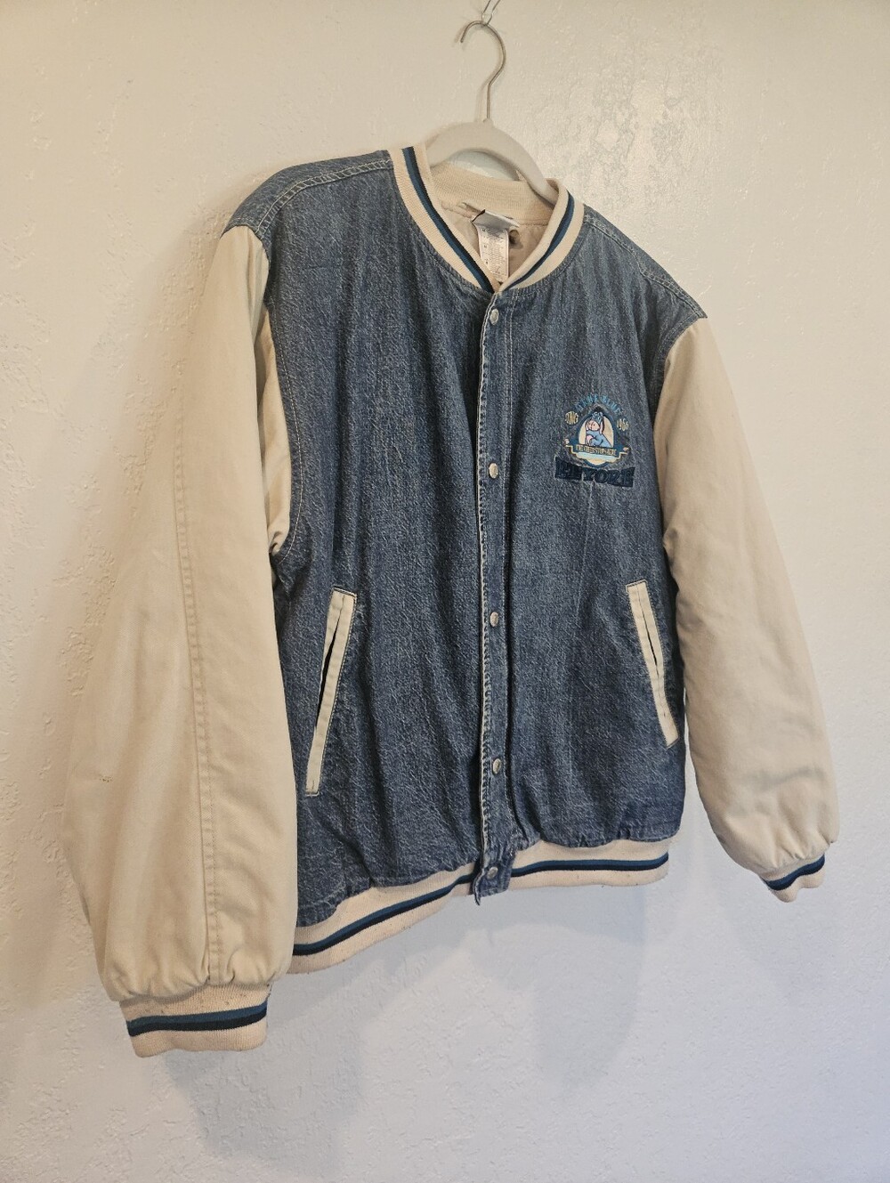 Disney Store Eeyore Denim Bomber Vintage Jacket Men's Size Medium 100% Cotton.
